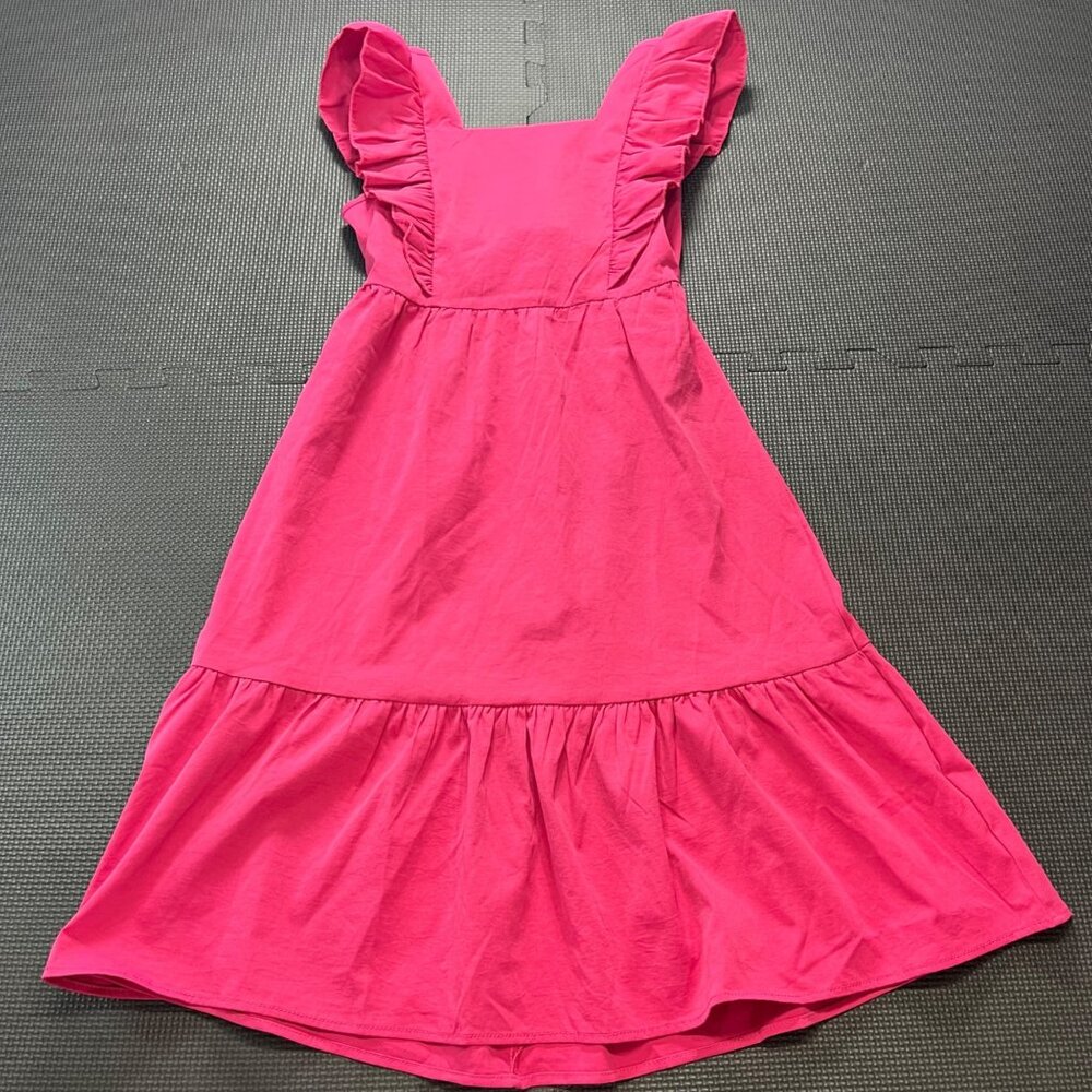Girls Pink Ruffled Sleeveless Dress With Bow Detail Size 9-10Y Casual Summer Sty